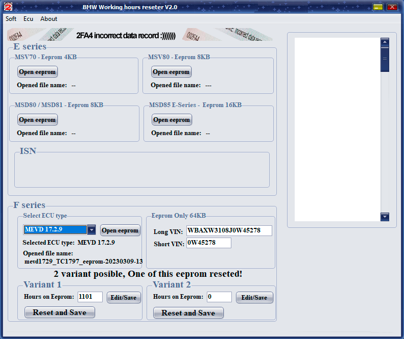 BMW Working Hours Resetter (2FA4 Error) Fix 2.0 Destek Paketi