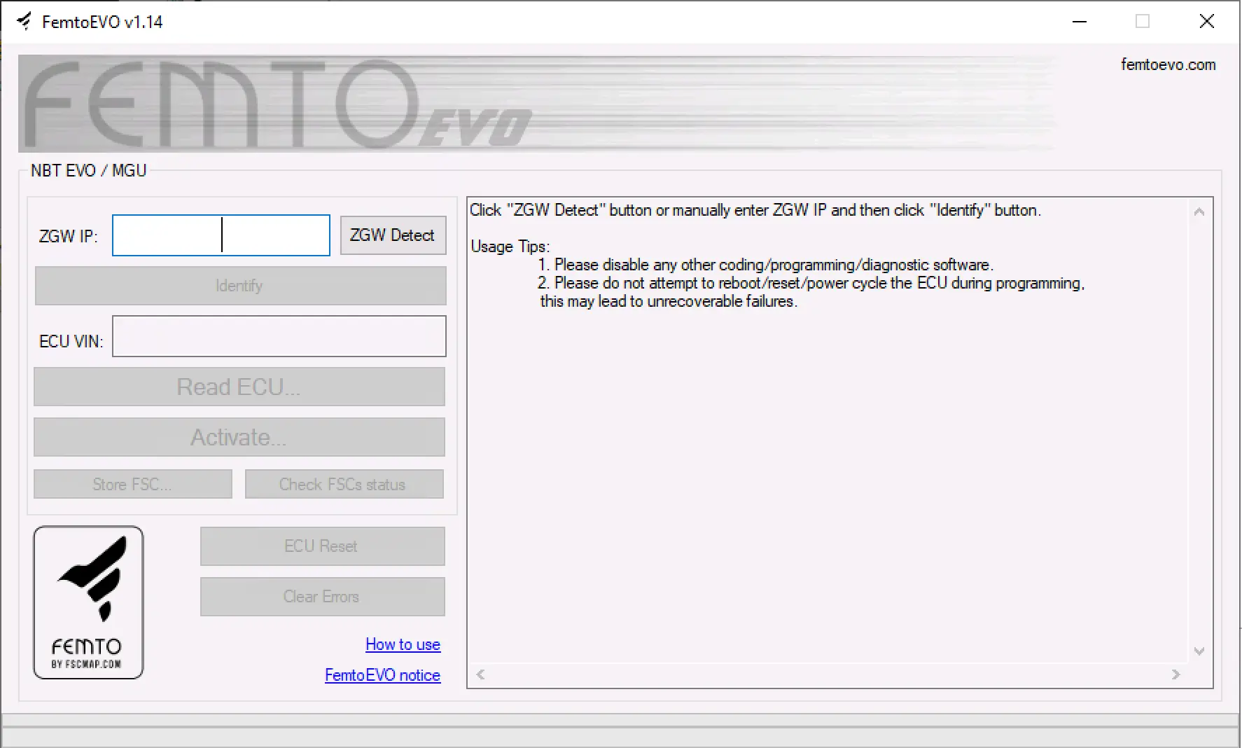 FemtoEVO NBT EVO & MGU Feature Management Tool