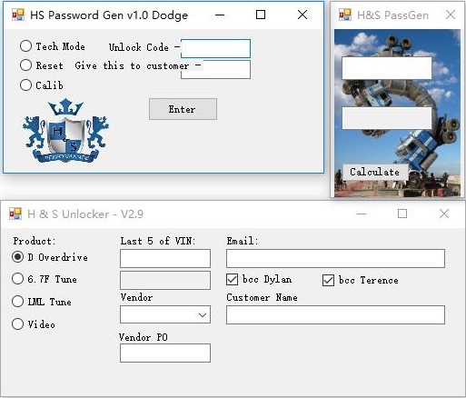 H&S Tuner Unlocker Password Gen PassGen Calculator Destek Paketi