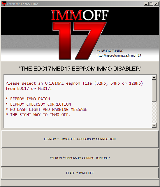 IMMOFF17 Software EDC17 MED17 Eeprom Immo Disabler v2.1162 Destek Paketi