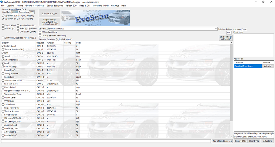 Subaru Mitsubishi EvoScan Diagnostik Paketi