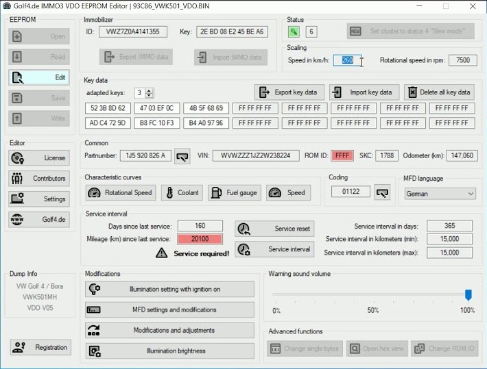 VAG Dashboard - IMMO3 VDO Eeprom Editor Software Destek Paketi