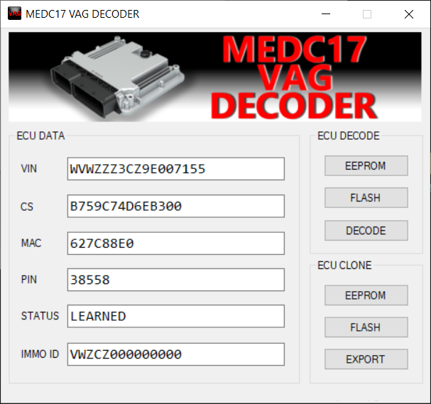 VAG MEDC17 Decoder & Decoding Decryption Eeprom Destek Paketi