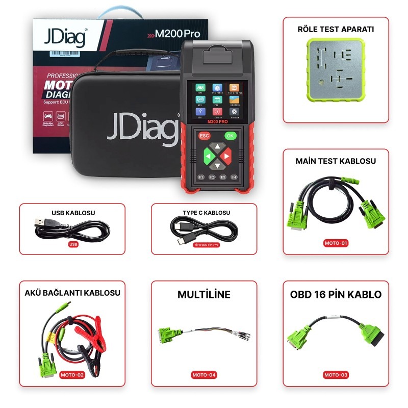 JDiag M200 PRO Motosiklet Arıza Tespit Cihazı - 6 Kablolu OBD Versiyon