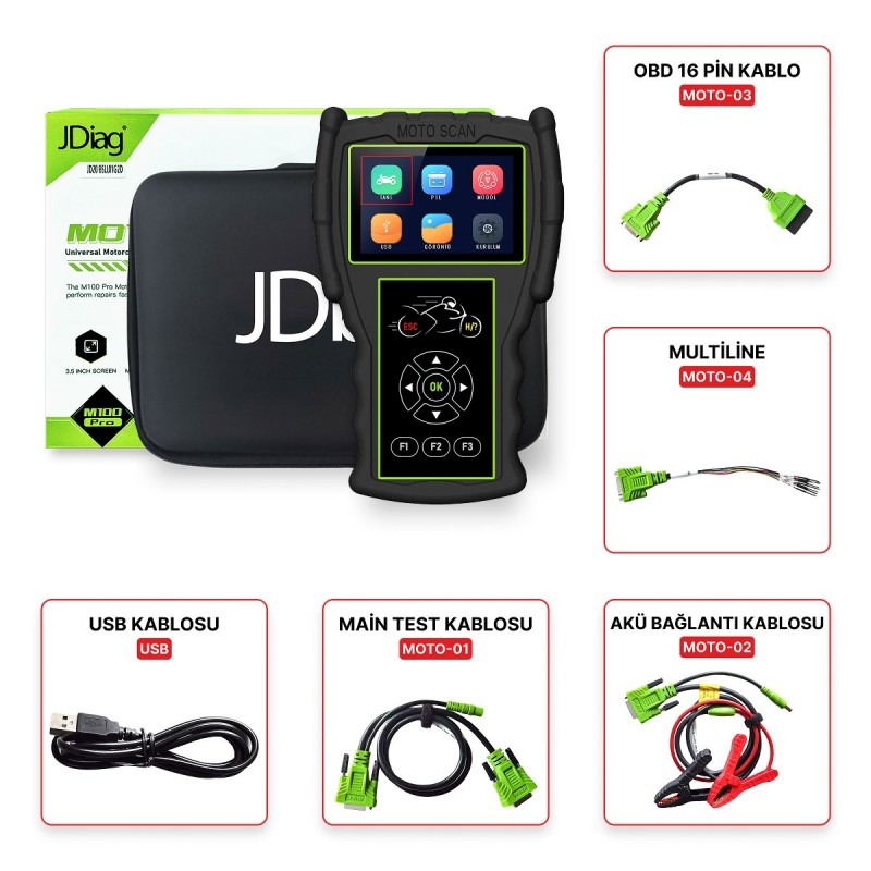 JDiag M100 PRO - Motosiklet Arıza Tespit Cihazı - 5 Kablolu OBD Versiyon