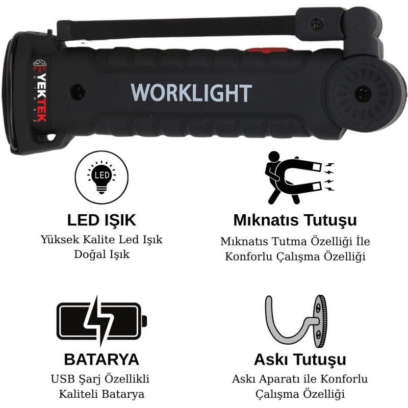 Manyetik Askılı Şarjlı LED Çalışma Lambası – Oto Servis ve Tamirhaneler için Profesyonel Aydınlatma